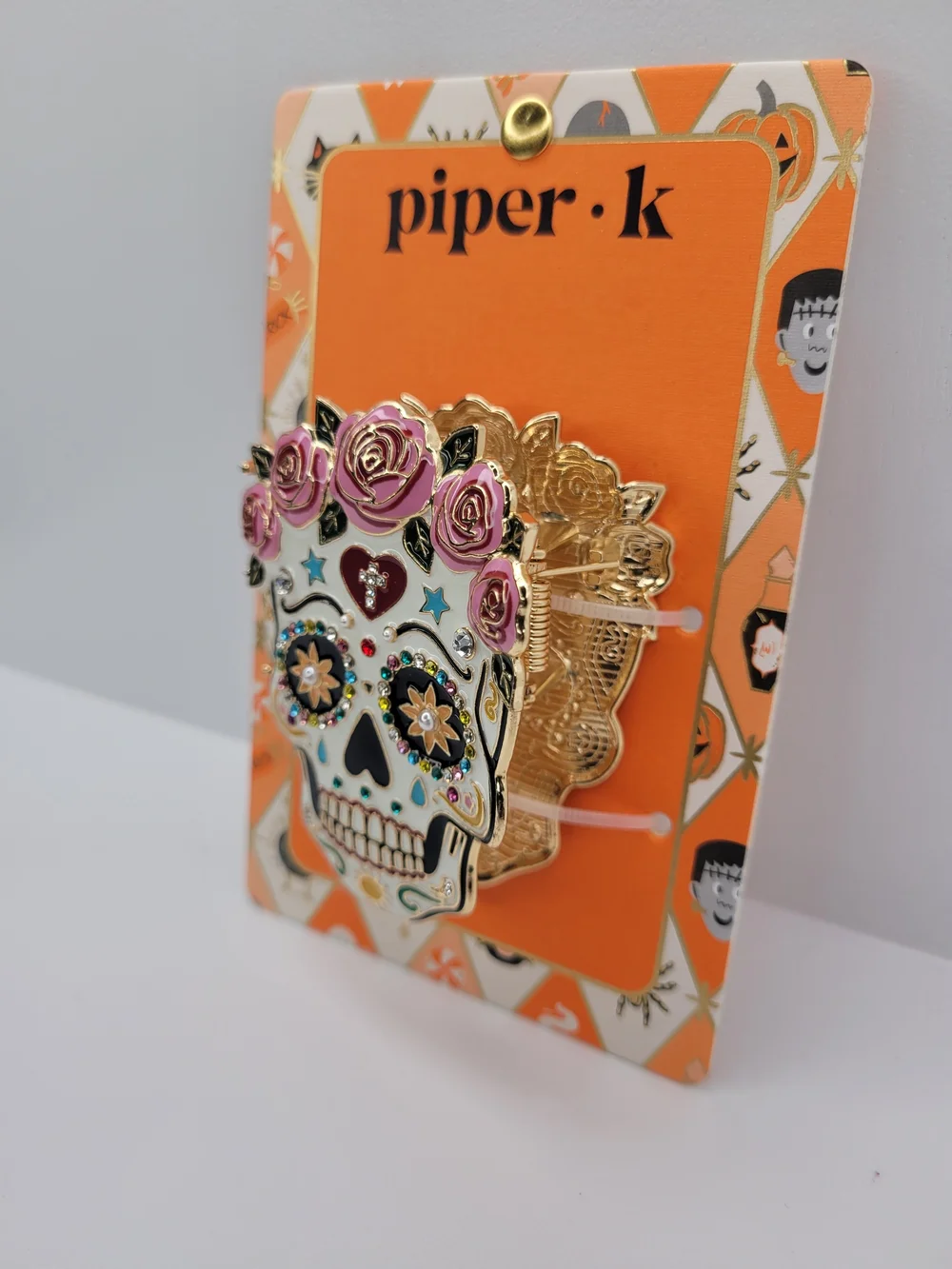 👉✨️ Piper K Rose Crown Sugar Skull Day Of The Dead Metal Hair Claw Clip